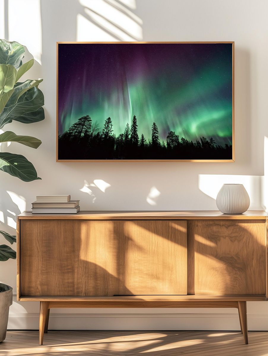 Aurora borealis night sky silhouettes. — room view 3