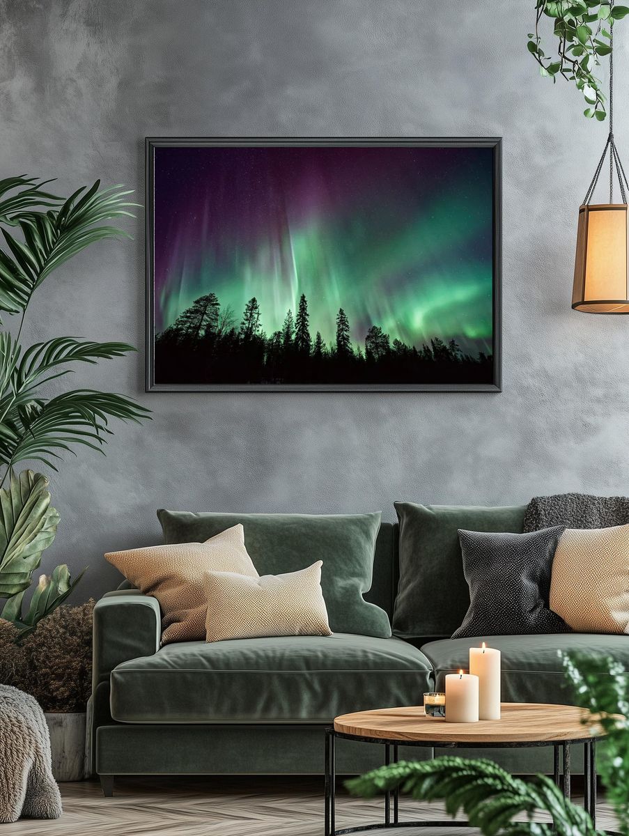Aurora borealis night sky silhouettes. — room view 4