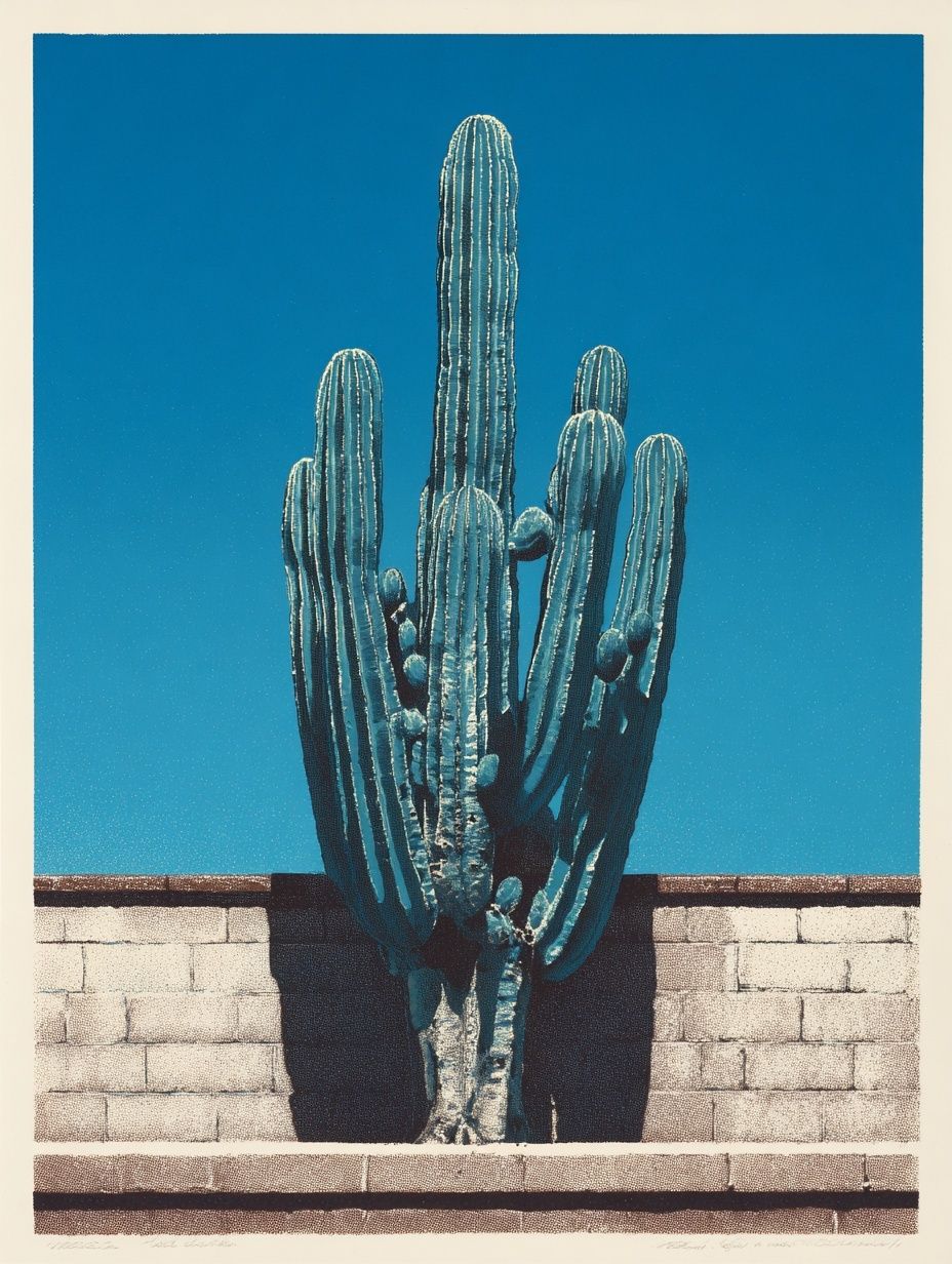 Blue Cactus Desert Print. poster detail