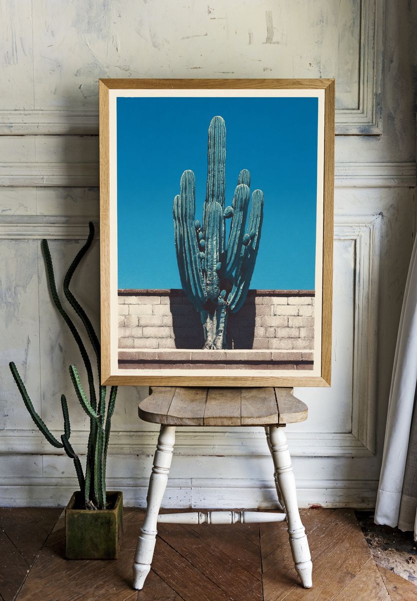 Blue Cactus Desert Print. — room view 1