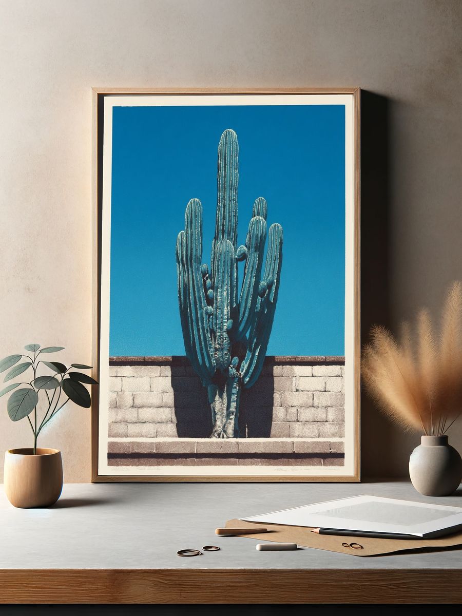 Blue Cactus Desert Print. — room view 2