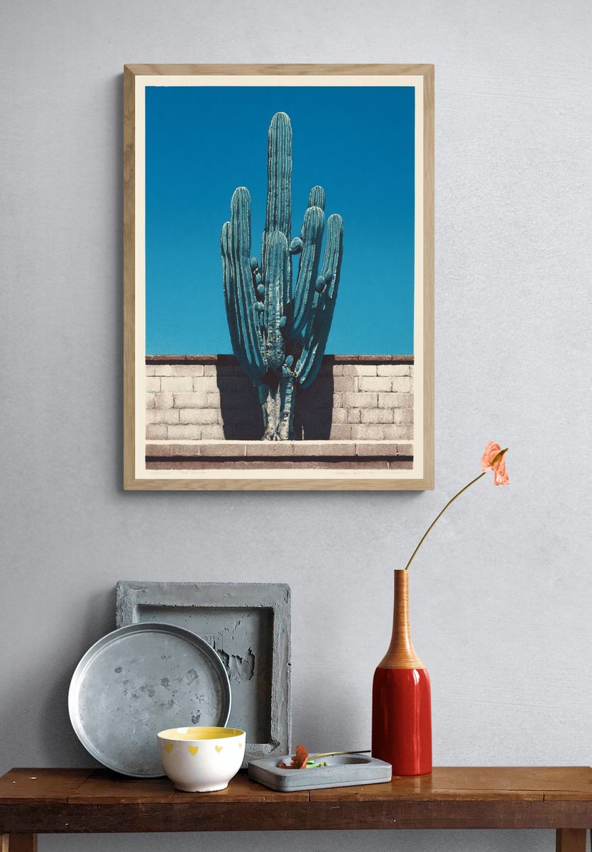 Blue Cactus Desert Print. — room view 3