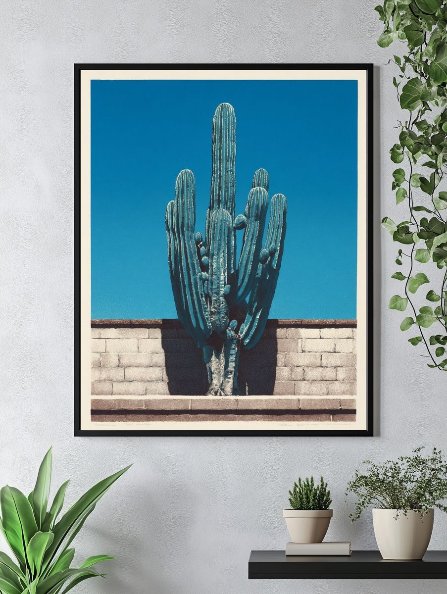 Blue Cactus Desert Print. — room view 4