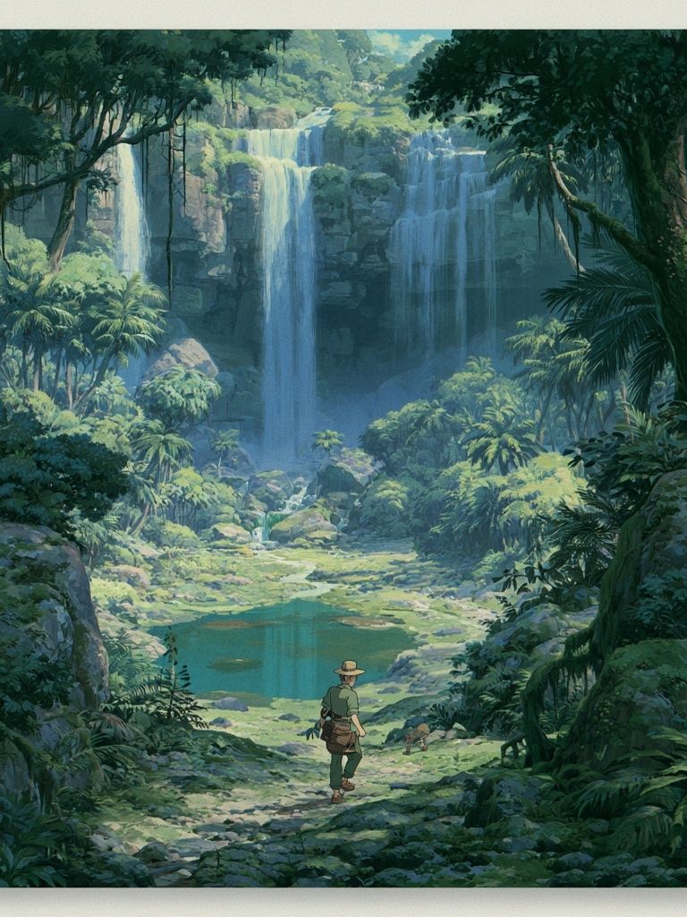 Jungle Waterfall Adventure Print. poster detail