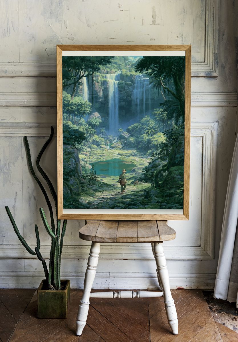 Jungle Waterfall Adventure Print. room preview