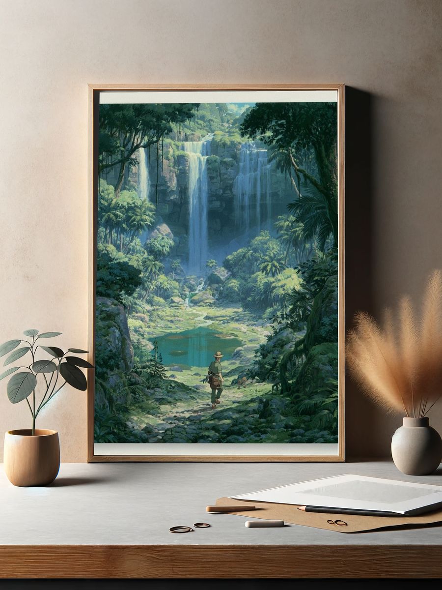 Jungle Waterfall Adventure Print. — room view 2