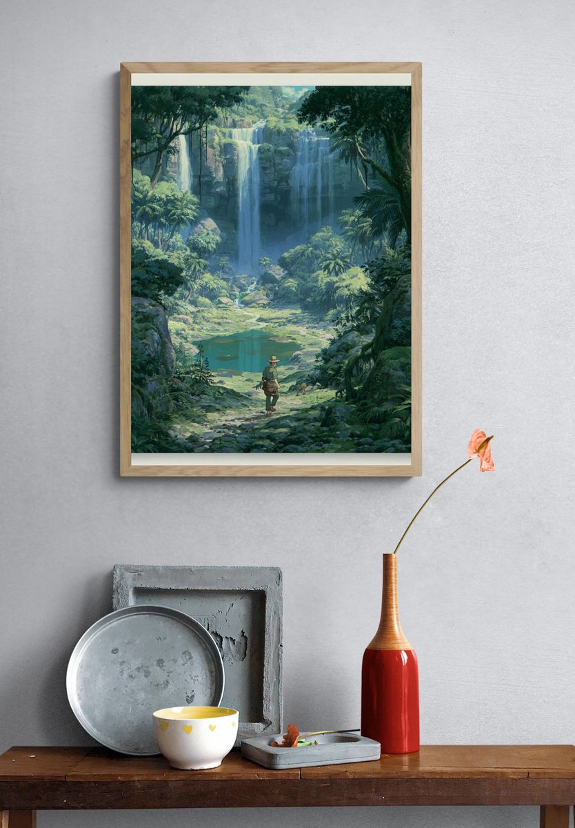 Jungle Waterfall Adventure Print. — room view 3