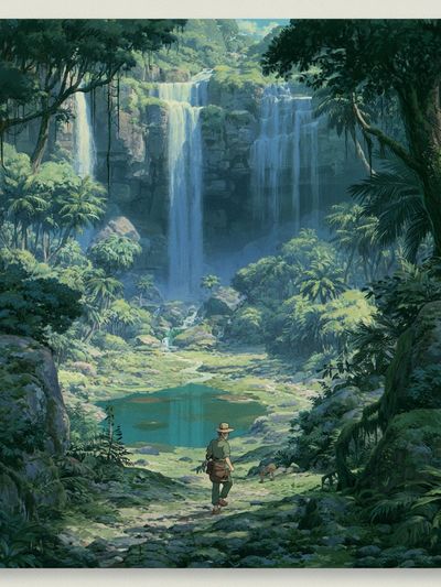 Jungle Waterfall Adventure Print. poster