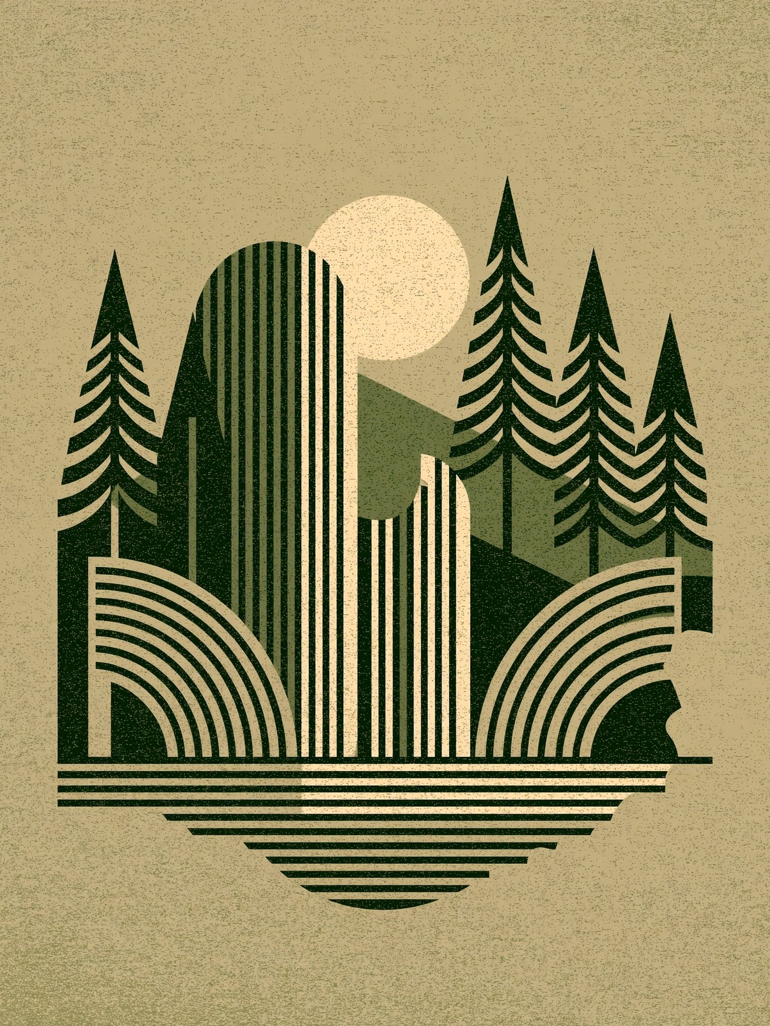 Geometric Forest Sunset Print. poster — nature art