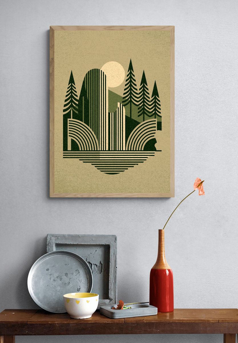 Geometric Forest Sunset Print. — room view 3