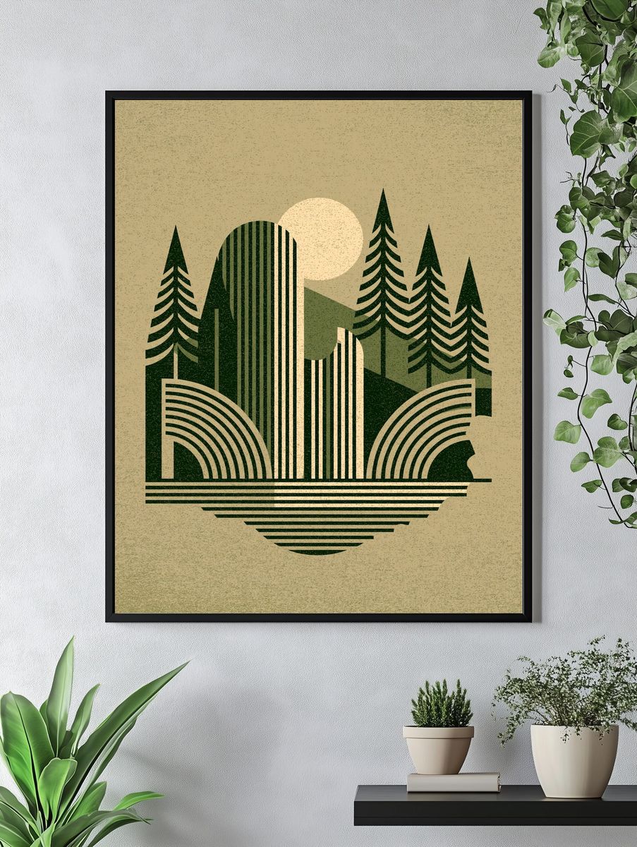 Geometric Forest Sunset Print. — room view 4
