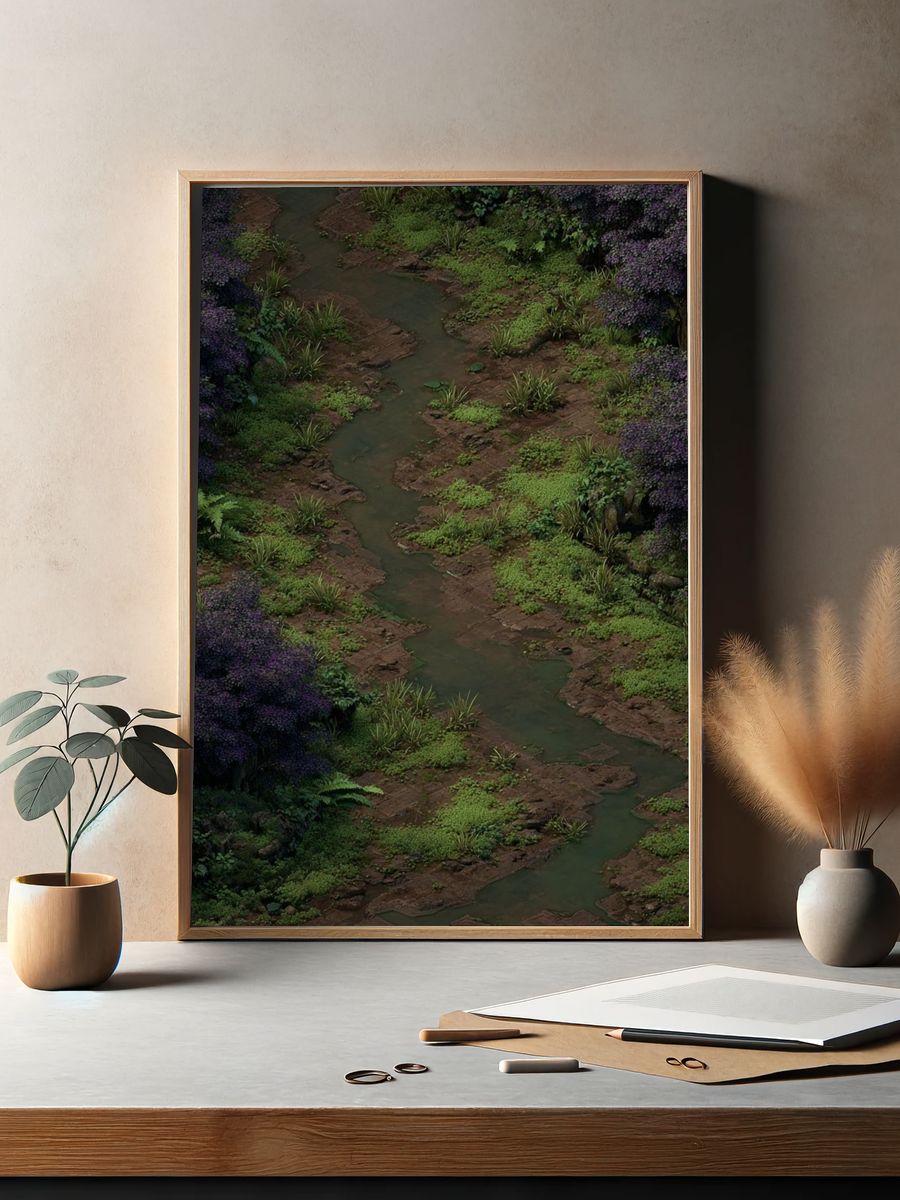 Misty Forest Stream Print. — room view 2
