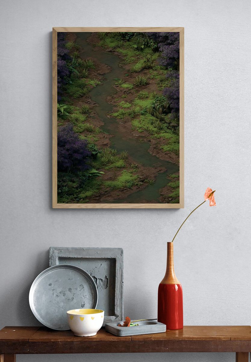 Misty Forest Stream Print. — room view 3