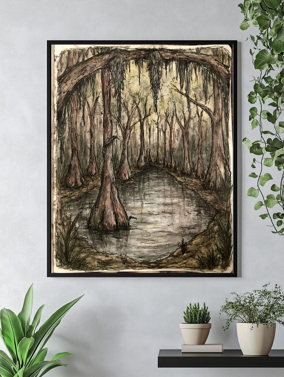Swamp Forest Watercolor Poster. — room view 4