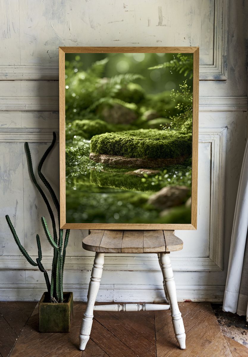 Mossy Forest Stream Photography Poster. room preview