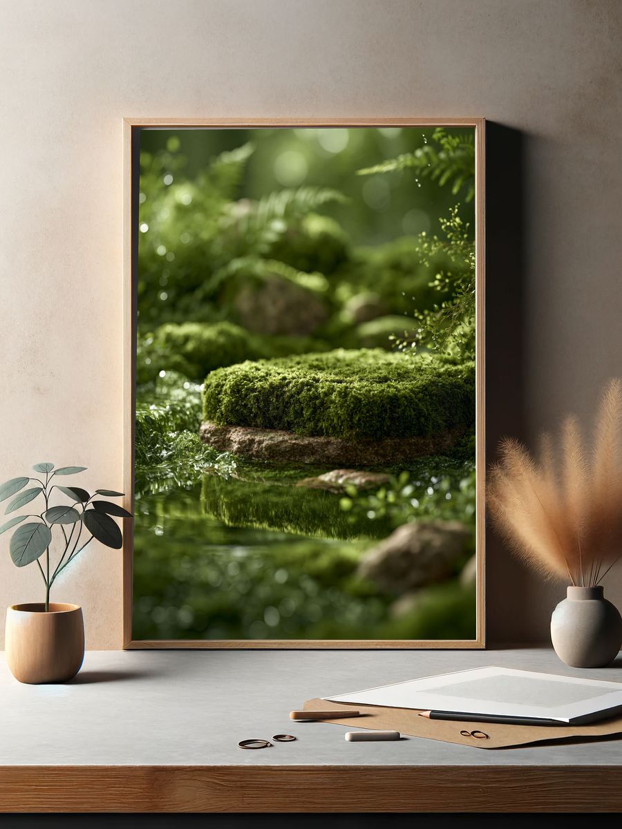 Mossy Forest Stream Photography Poster. — room view 2