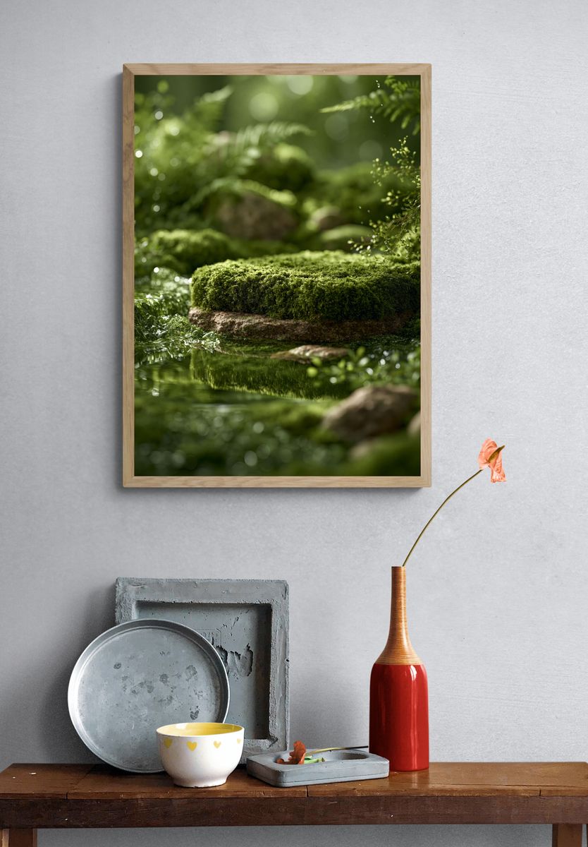 Mossy Forest Stream Photography Poster. — room view 3