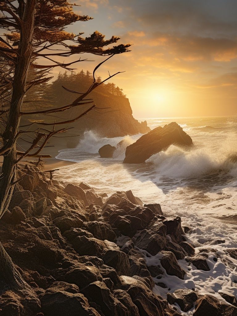 Sunset Coastal Cliffs Photography Poster. poster detail