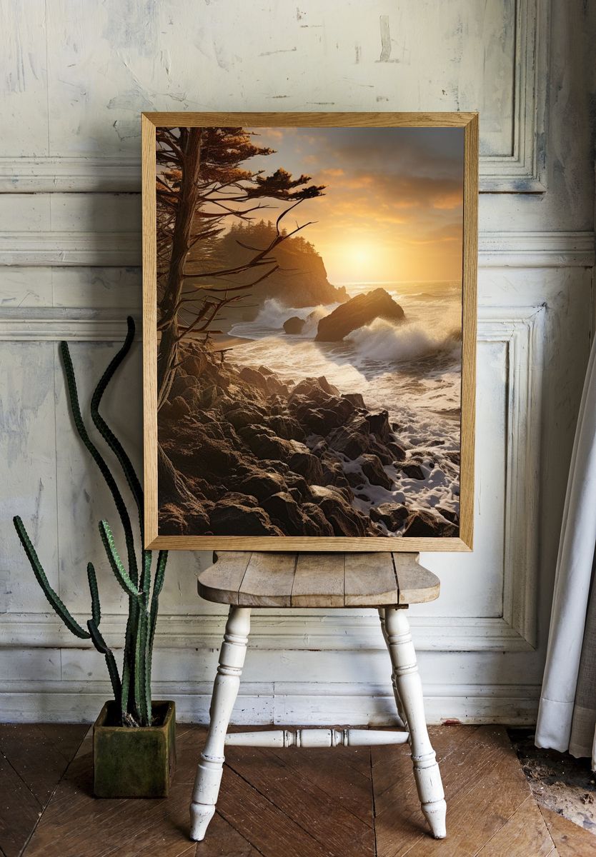 Sunset Coastal Cliffs Photography Poster. room preview