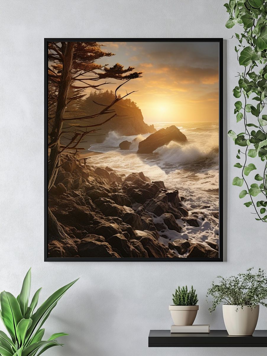 Sunset Coastal Cliffs Photography Poster. — room view 4