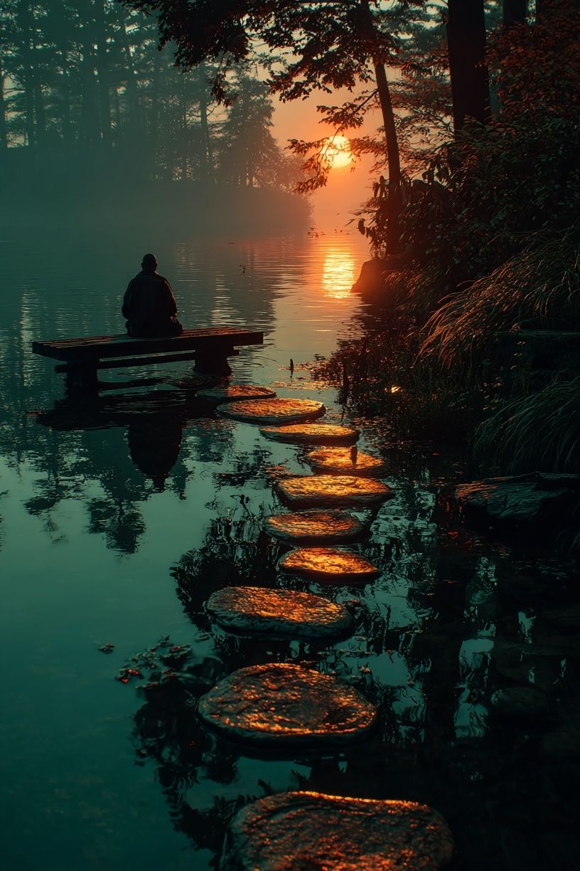 Sunset Forest Meditation Print. poster detail