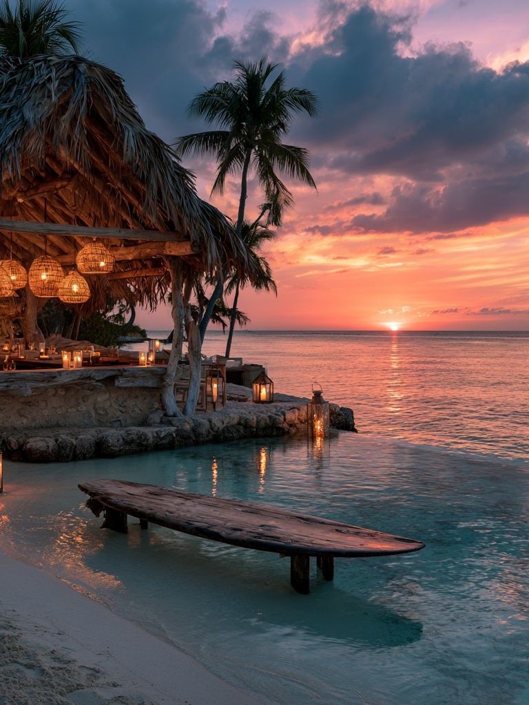 Tropical Sunset Beach Bar Poster. poster — nature art