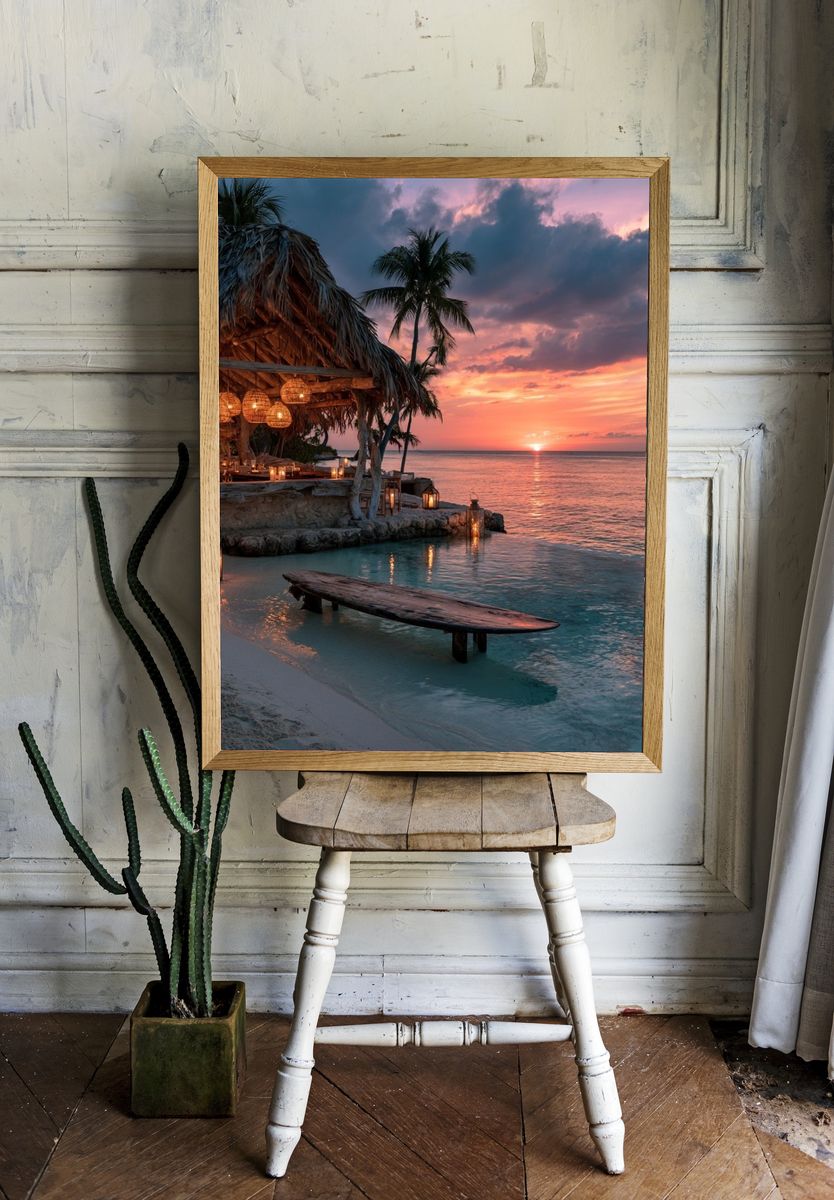 Tropical Sunset Beach Bar Poster. room preview