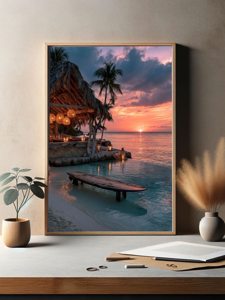 Tropical Sunset Beach Bar Poster. — room view 2