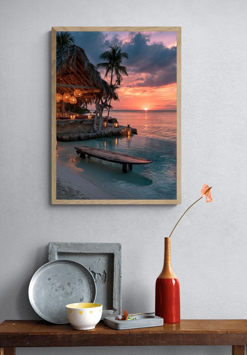 Tropical Sunset Beach Bar Poster. — room view 3