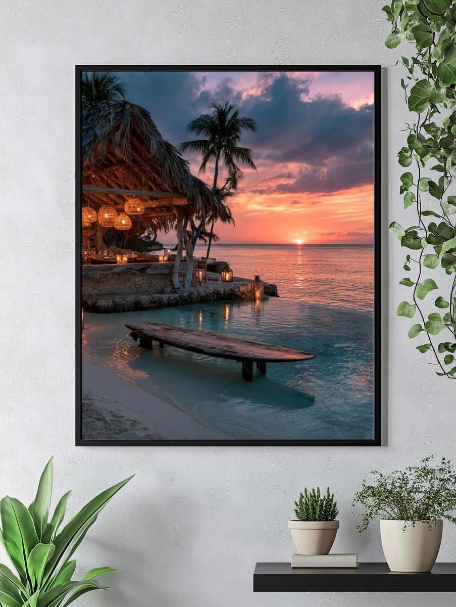 Tropical Sunset Beach Bar Poster. — room view 4