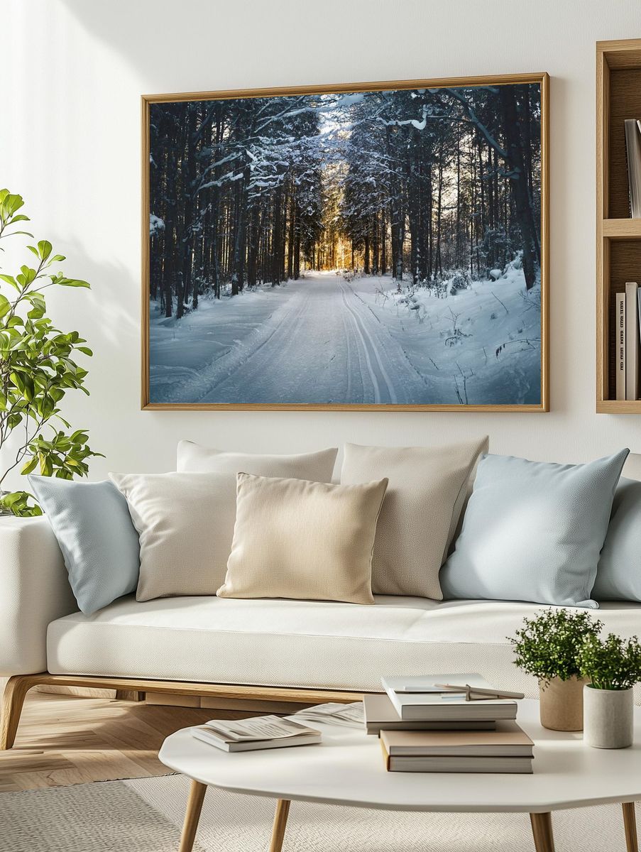 Snowy Forest Path Poster. — room view 2