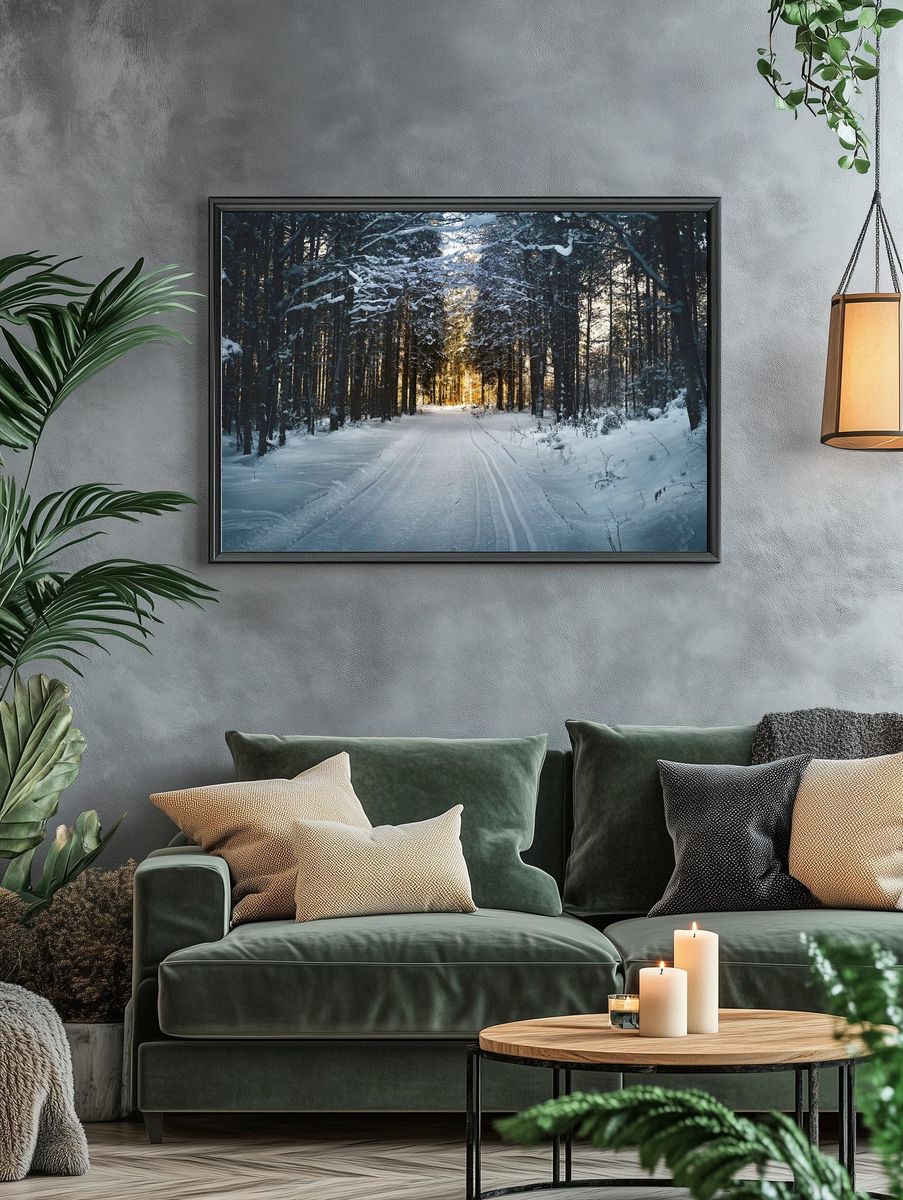 Snowy Forest Path Poster. — room view 4
