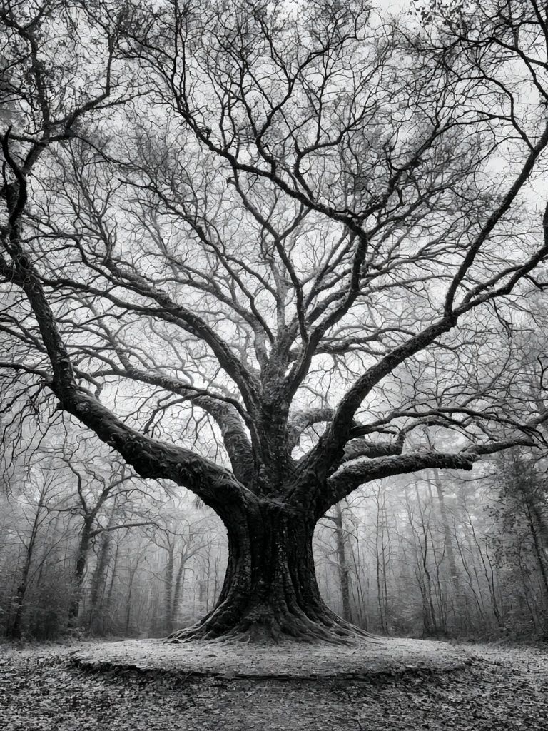 Ancient Tree in Mist Poster. poster detail