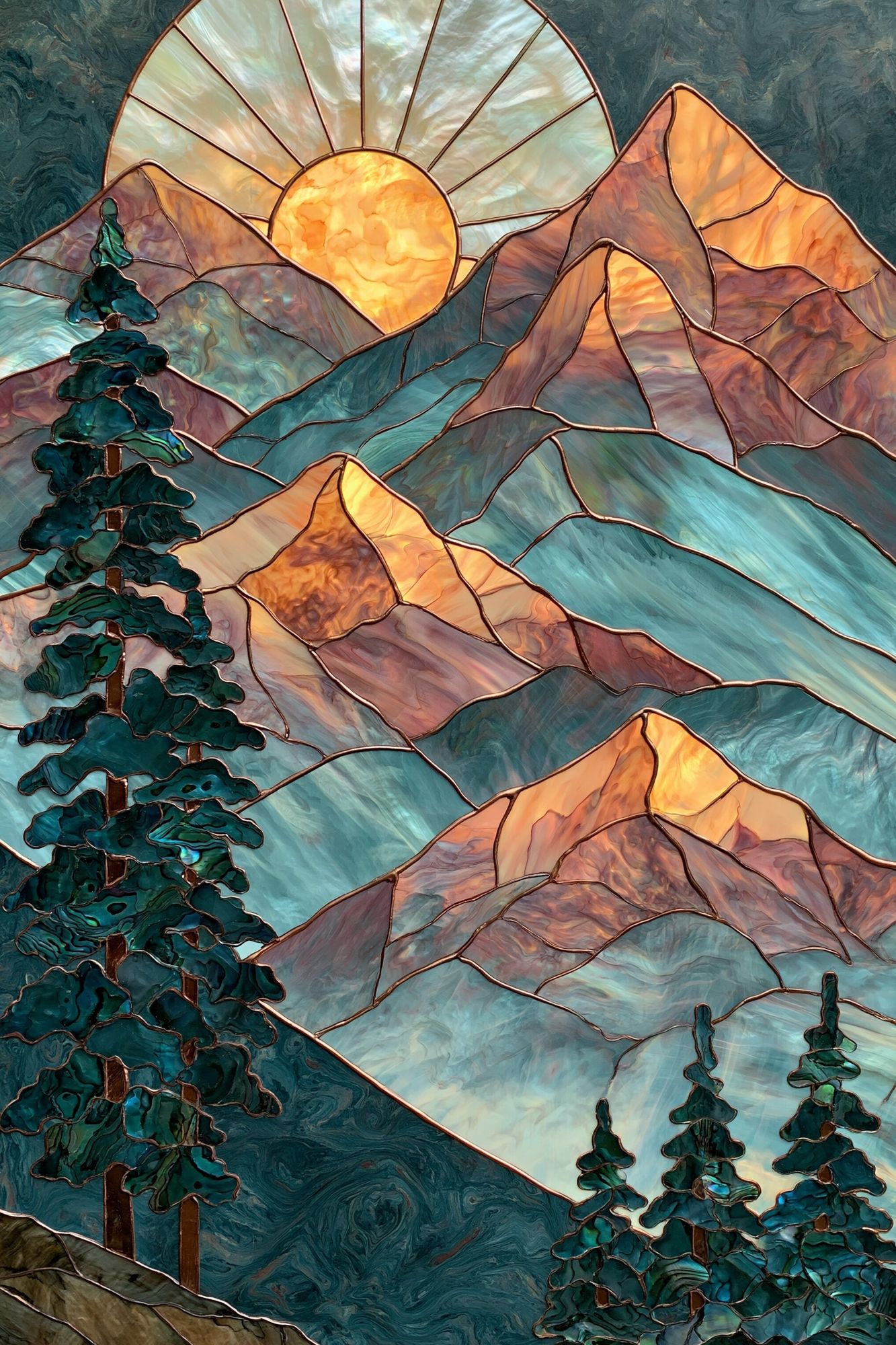 Stained Glass Mountain Sunrise Poster. poster detail