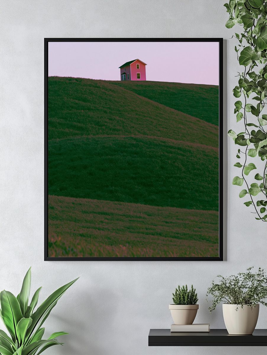 Pink House on Green Hills Poster. — room view 4