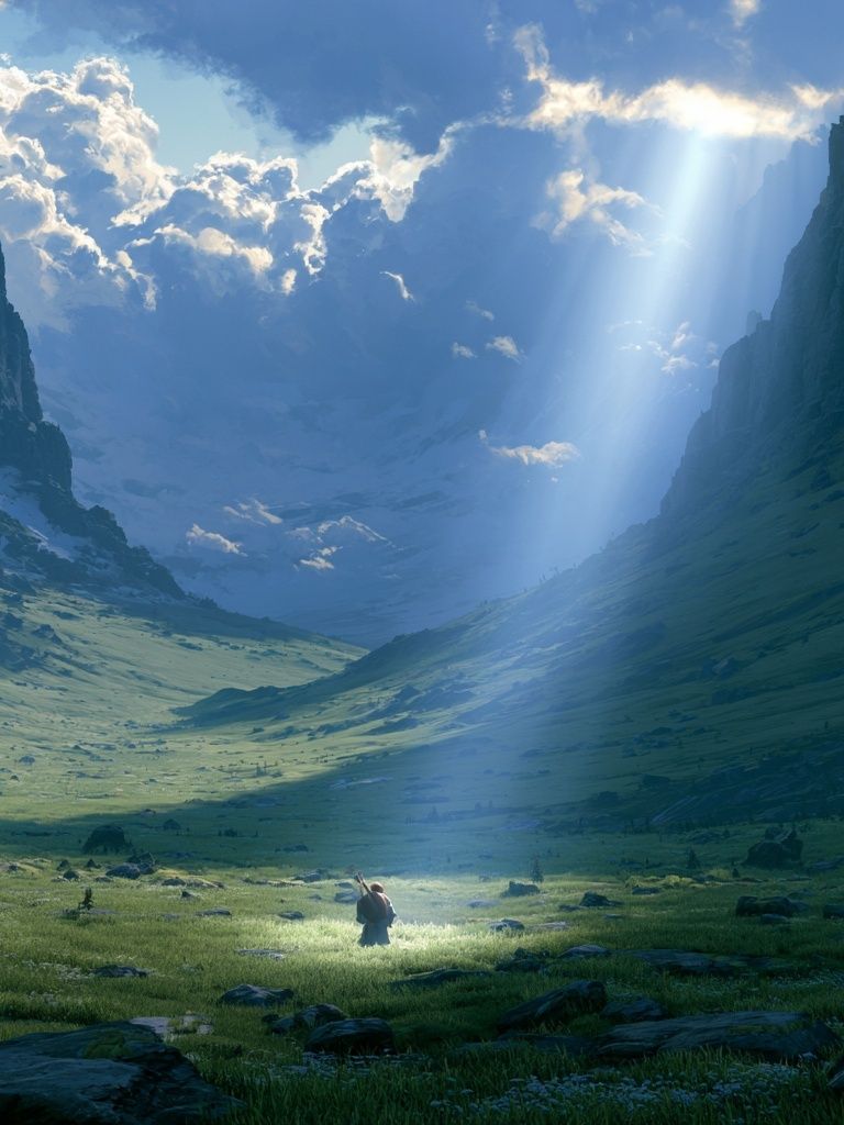 Sunlit Mountain Valley Print. poster detail