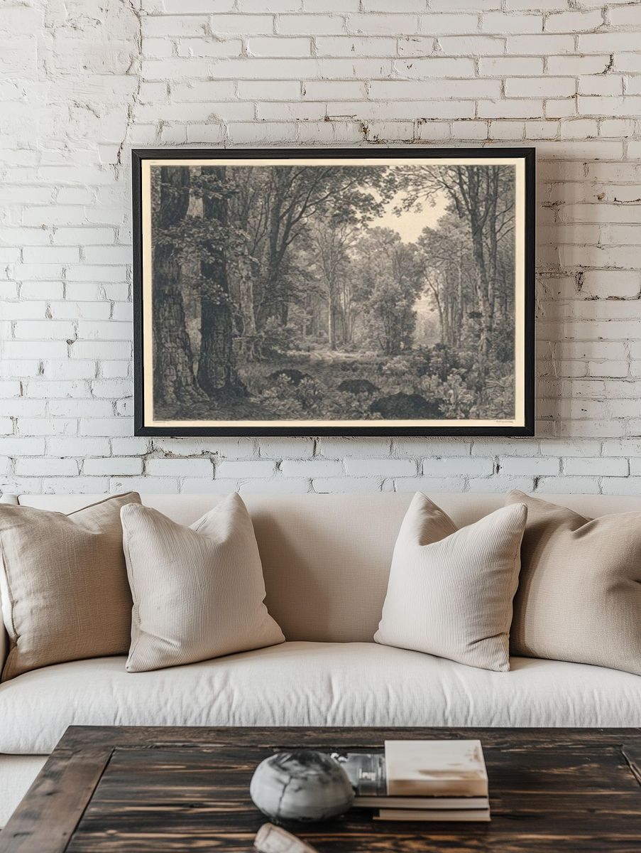 Misty Woodland Forest Print. — room view 1