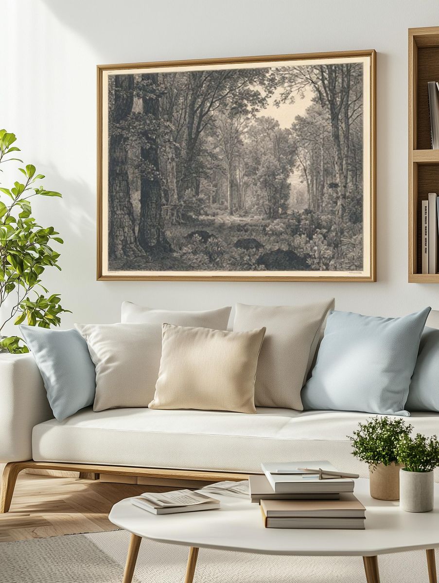 Misty Woodland Forest Print. — room view 2