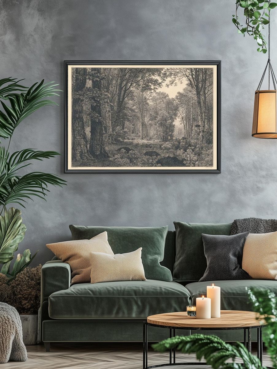 Misty Woodland Forest Print. — room view 4