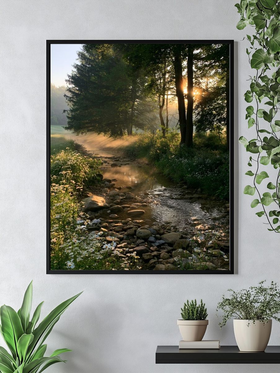 Sunlit Forest Stream Poster. — room view 4