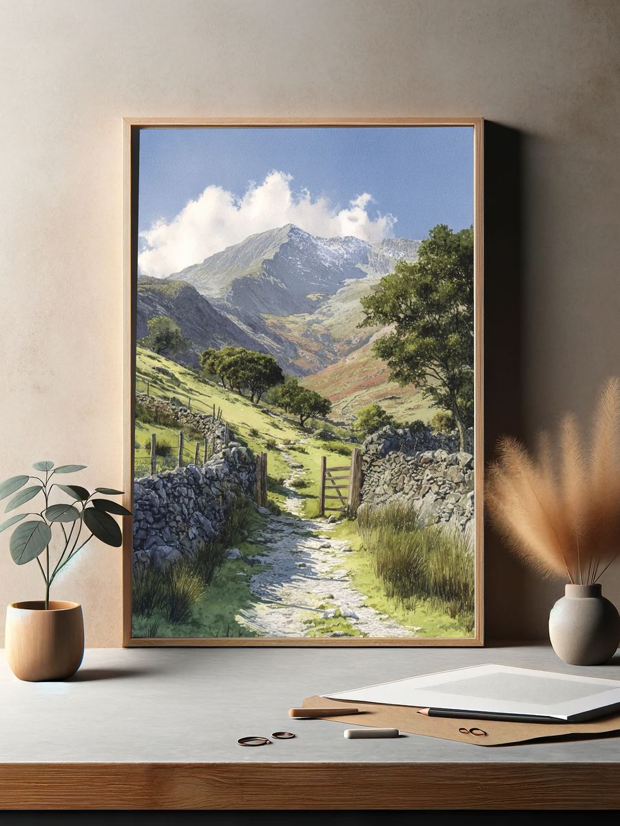 Mountain Path Watercolor Poster. — room view 2