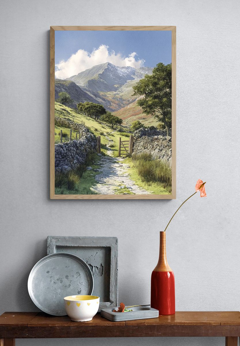 Mountain Path Watercolor Poster. — room view 3