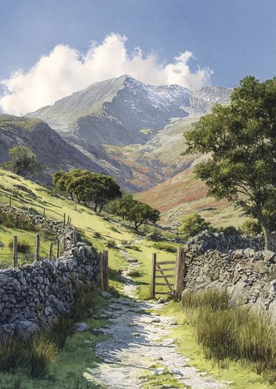 Mountain Path Watercolor Poster.