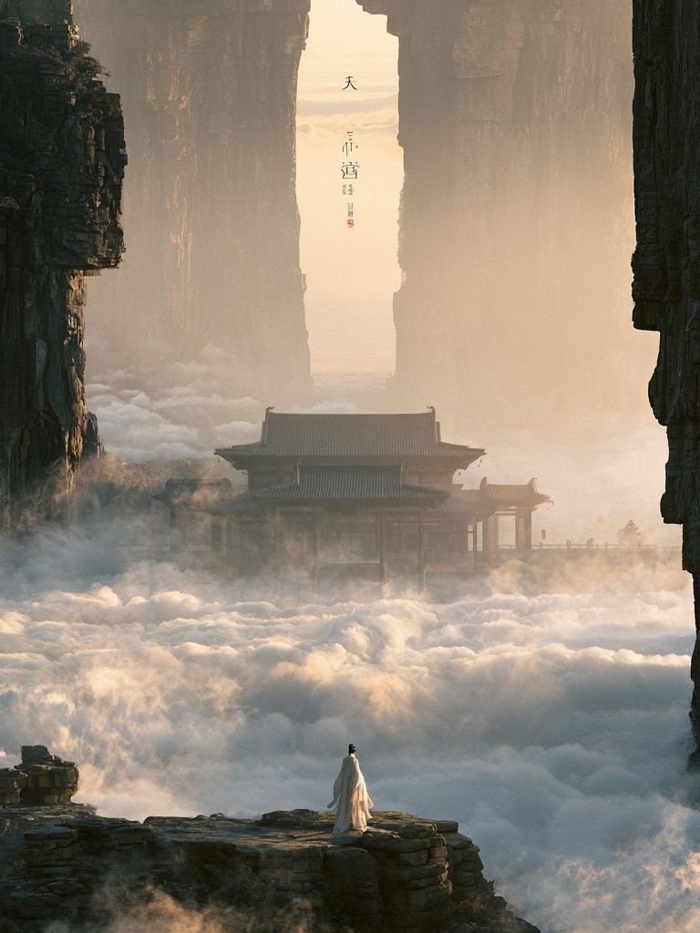 Celestial Mountain Temple Print. poster — nature art