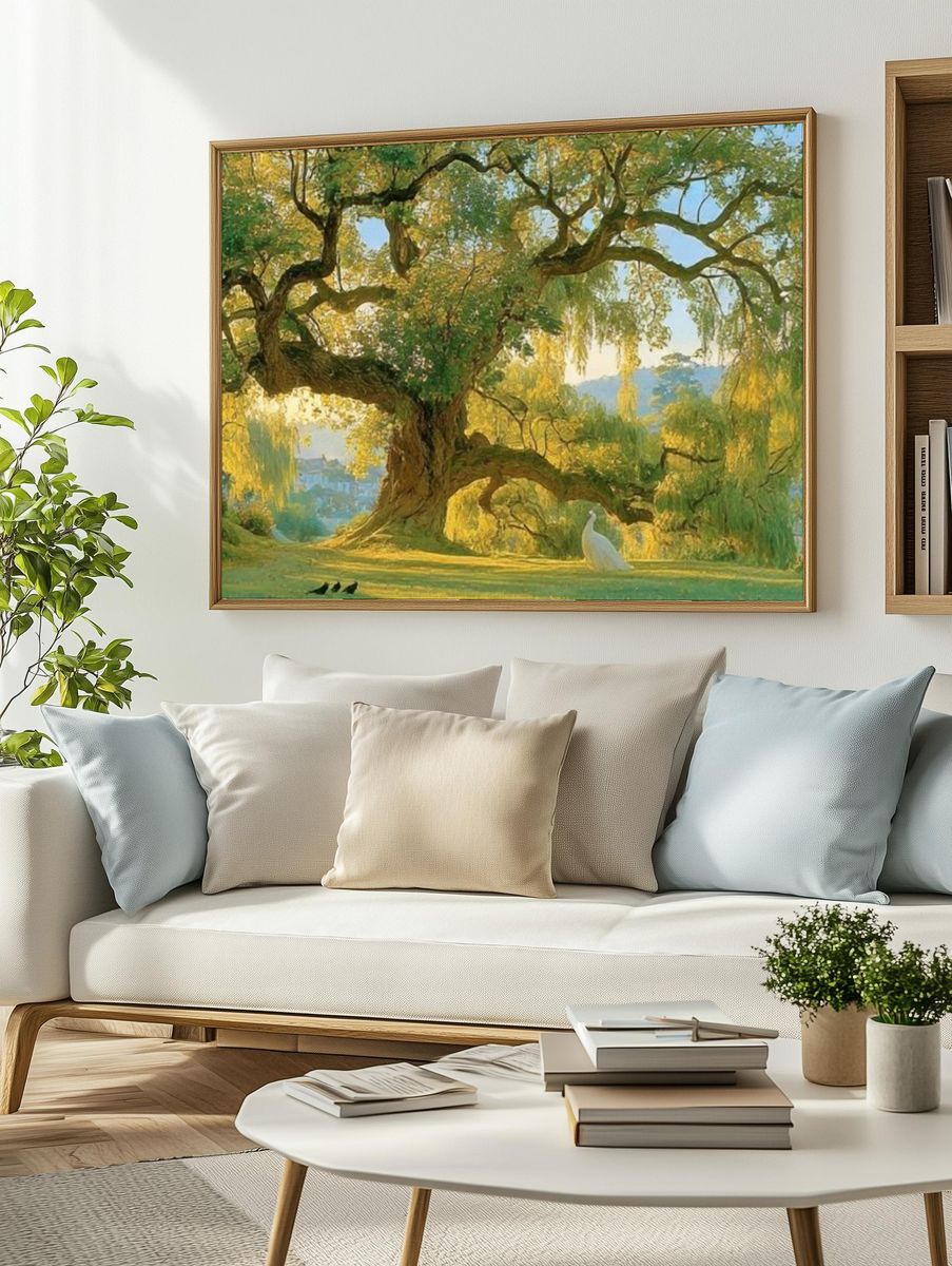 Sunlit Willow Landscape Print. — room view 2