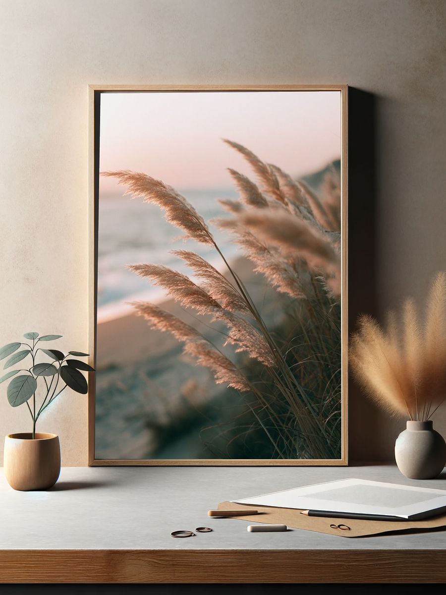 Coastal Reeds at Sunset Print. — room view 2