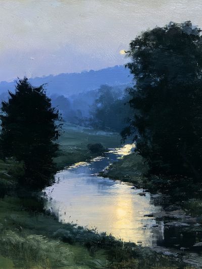 Misty River Dawn Landscape Poster.