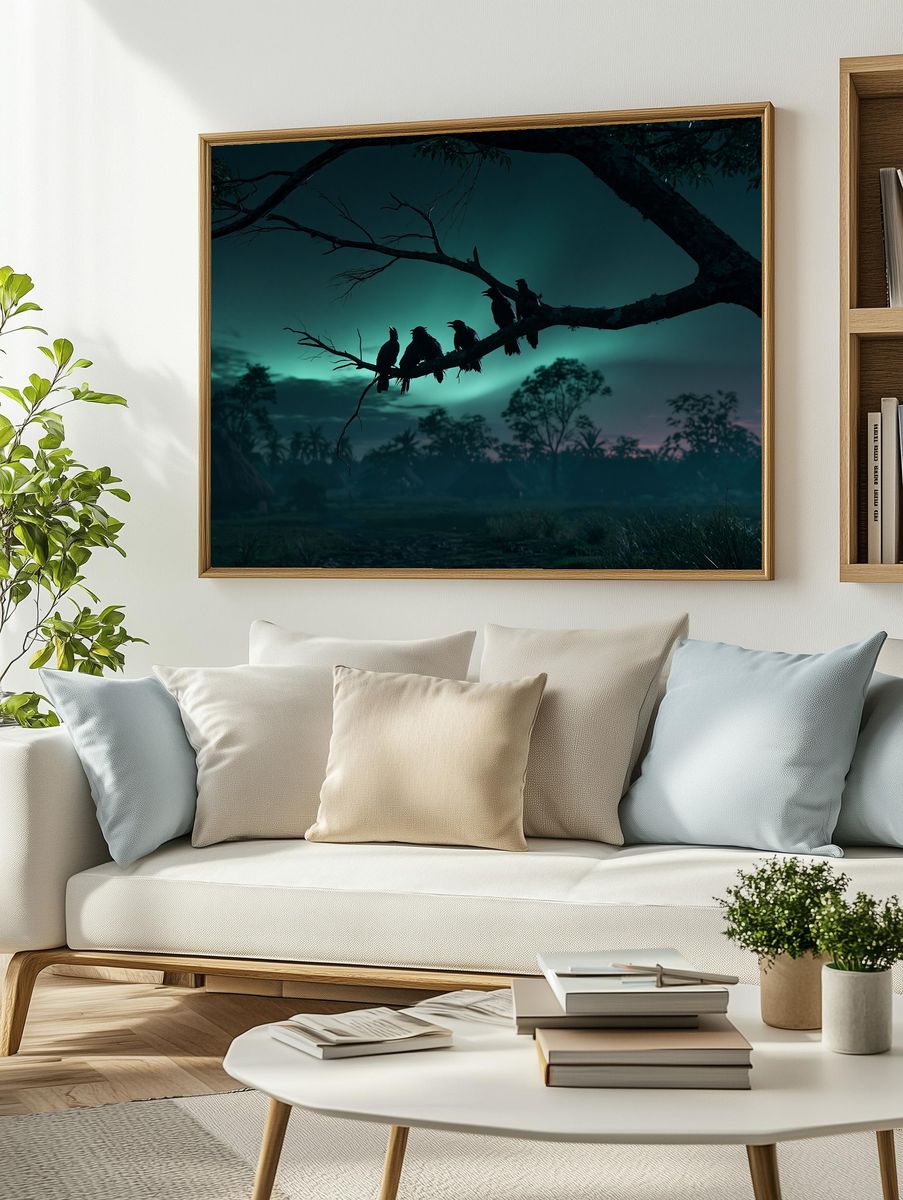 Crows at Dusk Nature Poster. — room view 2