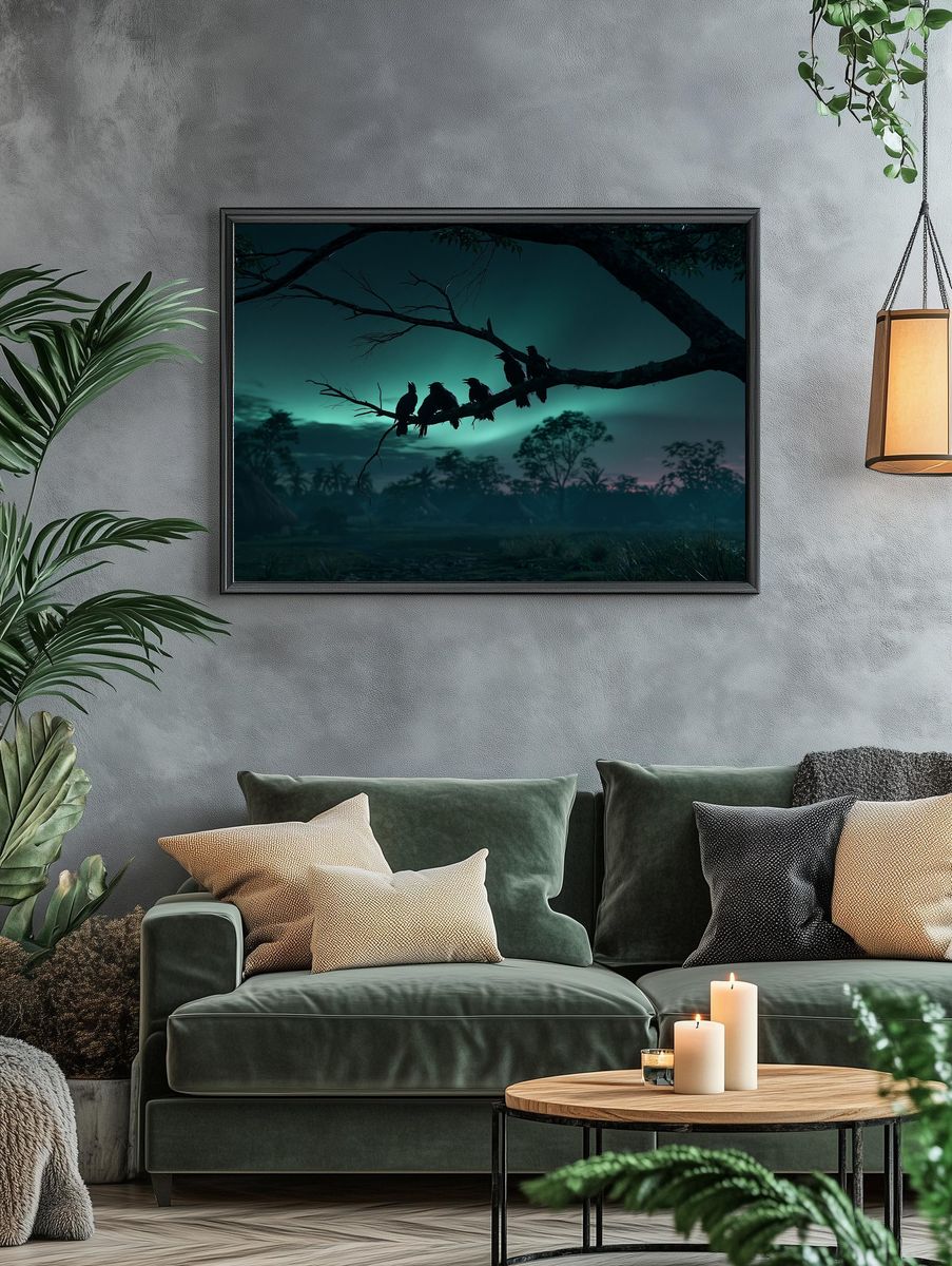 Crows at Dusk Nature Poster. — room view 4