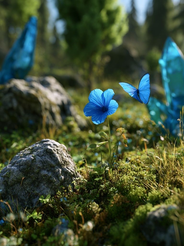 Blue Butterfly Meadow Poster. poster detail